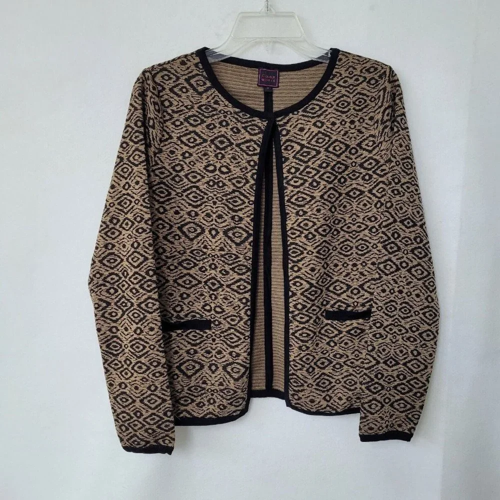 Colour Works‎ Sweater Womens M Snap Closure Long Sleeve Diamond Print Cardigan
